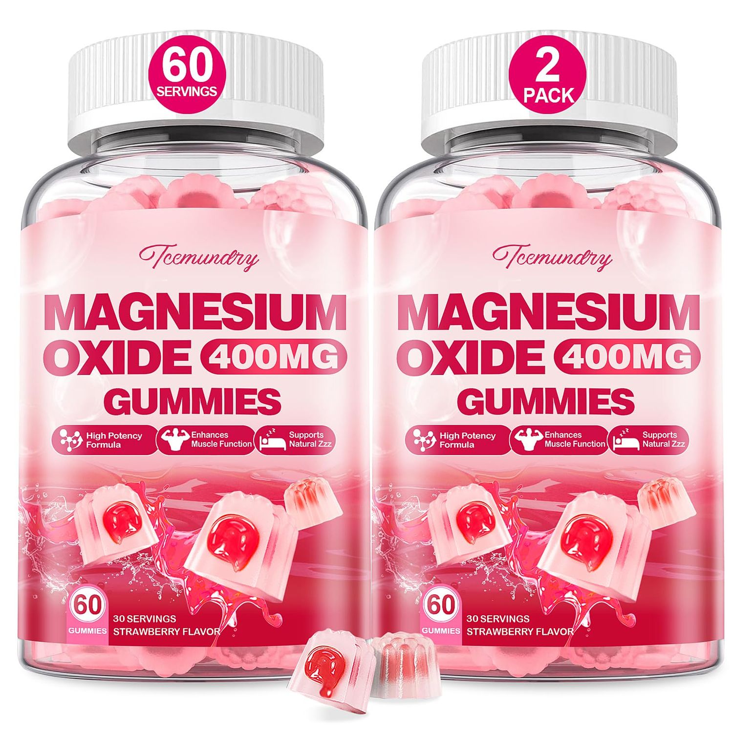 Magnesium Oxide Gummies 400 mg for Adults - High Potency Magnesium Gummies Supplement for Women Men - Sugar Free Magnesium Oxide - Gluten Free, Vegan, Non GMO, 120 Gummies, Strawberry Flavor