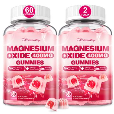 Magnesium Oxide Gummies 400 mg for Adults - High Potency Magnesium Gummies Supplement for Women Men - Sugar Free Magnesium Oxide - Gluten Free, Vegan, Non GMO, 120 Gummies, Strawberry Flavor