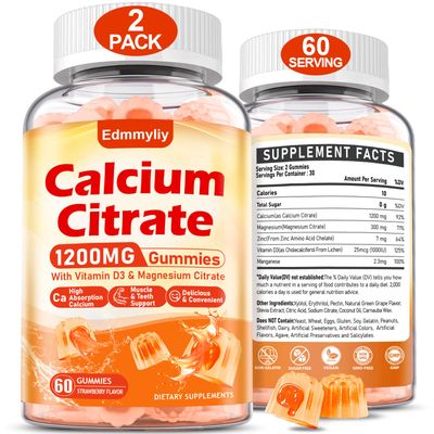 Calcium Citrate Supplement Gummies for Adult - Sugar Free Calcium Citrate 1200 Mg with Magnesium 300 Mg Vitamin D3 - Organic Chewable Calcium Supplements for Women Men