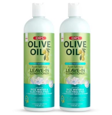 ORS Olive Oil Max Moisture Leave-In Conditioner with Rice Water and Electrolytes for Supercharged Hair Hydration 16.0 Ounce (Pack of 2)