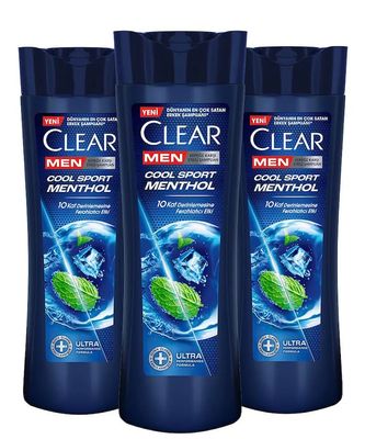 NEW Clear Men Anti-Dandruff Shampoo Cool Sport Menthol Refreshing Menthol Effect 350 ml (3 Pack (350ml 11.83fl oz Each))