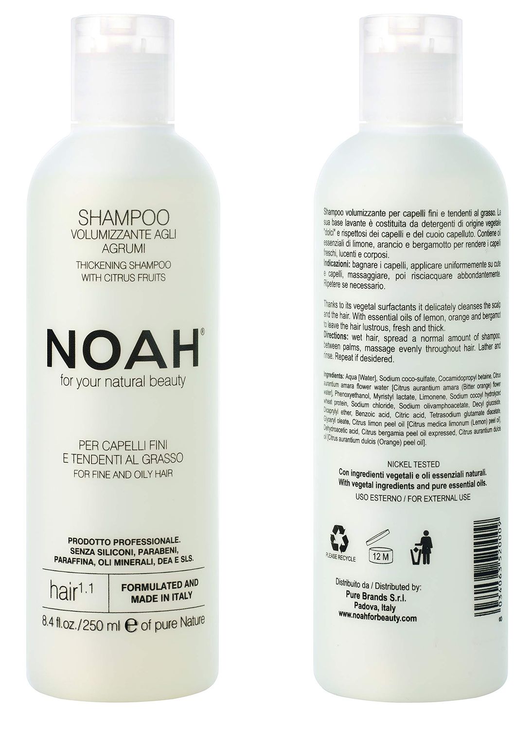 Noah Hair 1.1 Volumizing Shampoo - Organic Shampoo - Best Volumizing Shampoo - With Essential Oils and Hydrolysed Wheat Protein - Hair Products for Natural Beauty - 8.5 fl.oz (250 ml)