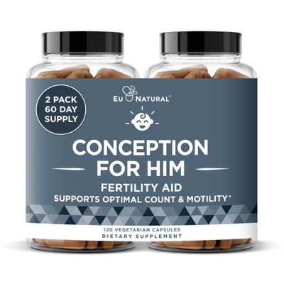 Conception For Him - Fertility Supplements for Men, Male Fertility Support Prenatal - Optimal Sperm Count, Motility Strength - Ashwagandha, Folate Folic Acid, Magnesium, Zinc - 120 Veg Soft Capsules
