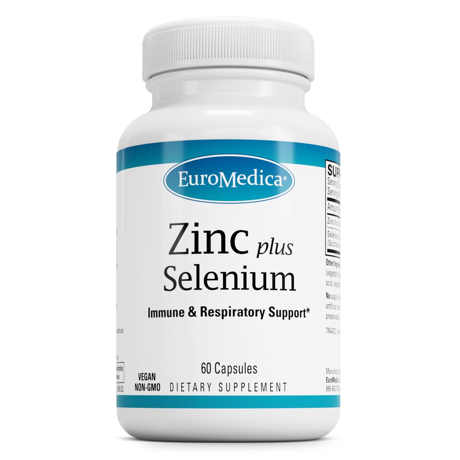 EuroMedica Zinc Plus Selenium - Immune Respiratory Health Support Supplement - Mineral Supplement with Zinc Bisglycinate Chelate - Formula with Selenium for Cellular Health Support - 60 Capsules