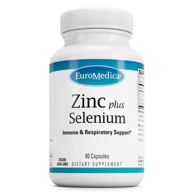 EuroMedica Zinc Plus Selenium - Immune Respiratory Health Support Supplement - Mineral Supplement with Zinc Bisglycinate Chelate - Formula with Selenium for Cellular Health Support - 60 Capsules