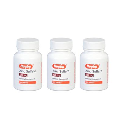 Rugby Zinc Sulfate 220 mg Tablets - Made with Zinc Sulfate Heptahydrate - Dietary Supplement - 100 Count (3 Pack)