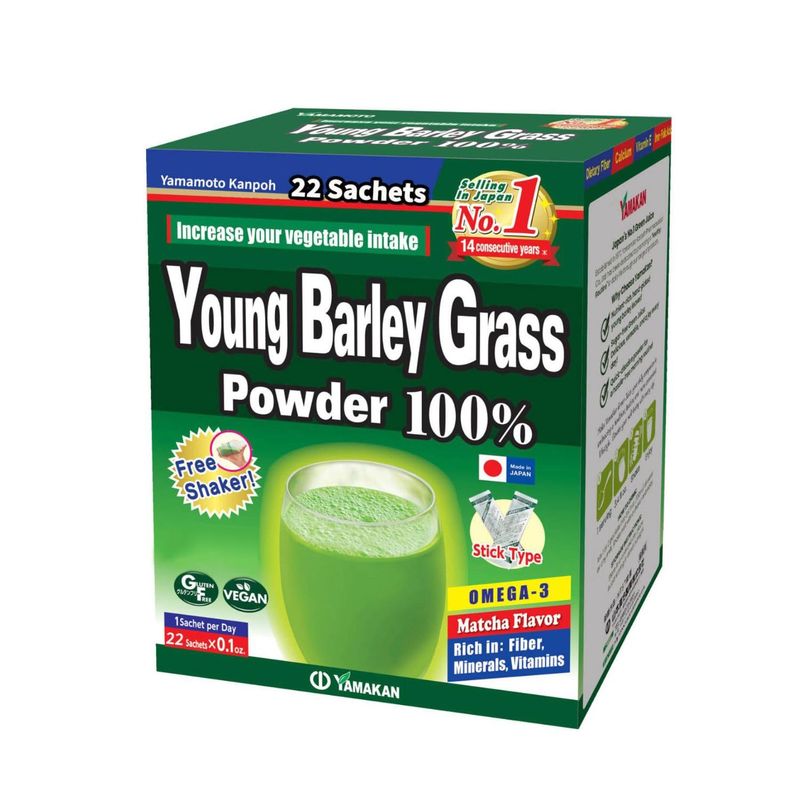 YAMAKAN Digestive Enzymes for Gut Health Women Men, Super Greens Superfood with Zinc Vitamin B Complex from Japan, Pure Green Barley Grass Powder, Non-GMO, Gluten-Free, Vegan 22 Portable Sachets