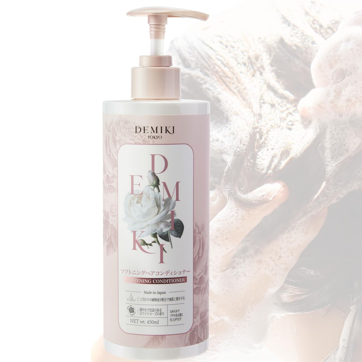 DEMIKI Moisturizing Conditioner, Strengthening and Color Safe Japanese Conditioner for Women, Organic Rose Scent Paraben Sulfate-Free Anti-Dandruff, Repair Hydration Cruelty-Free, 16oz