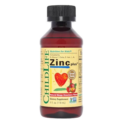 CHILDLIFE ESSENTIALS Liquid Zinc Plus - Zinc for Kids, Zinc Supplements, Zinc Drops, Pure Zinc Liquid, Toddler Zinc, Zinc Gluconate Copper, Immune Support - Mango Strawberry, 4 Fl Oz (Pack of 1)