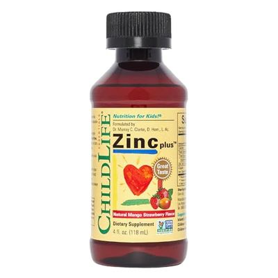 CHILDLIFE ESSENTIALS Liquid Zinc Plus - Zinc for Kids, Zinc Supplements, Zinc Drops, Pure Zinc Liquid, Toddler Zinc, Zinc Gluconate Copper, Immune Support - Mango Strawberry, 4 Fl Oz (Pack of 1)