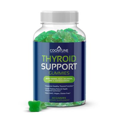 Thyroid Support Gummies for Women Men - Non-GMO, Vegan, Gluten-Free, with Iodine, Kelp, Ashwagandha, Zinc, Selenium and More - Natural Apple Flavor Thyroid Gummies Supplement for Hypothryoidism