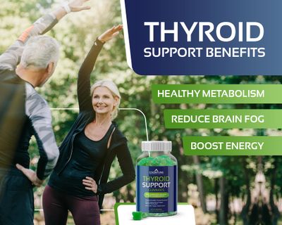 Thyroid Support Gummies for Women Men - Non-GMO, Vegan, Gluten-Free, with Iodine, Kelp, Ashwagandha, Zinc, Selenium and More - Natural Apple Flavor Thyroid Gummies Supplement for Hypothryoidism