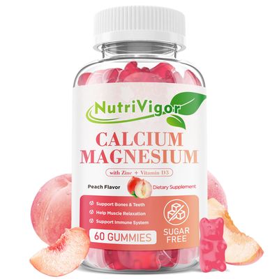 NutriVigor Calcium Gummies 600mg with Vitamin D3, Calcium Magnesium Zinc Gummies for Bone Immune Support, Calcium Supplement for Women Men, Sugar Free, Vegan, Peach Flavor, 60 Count