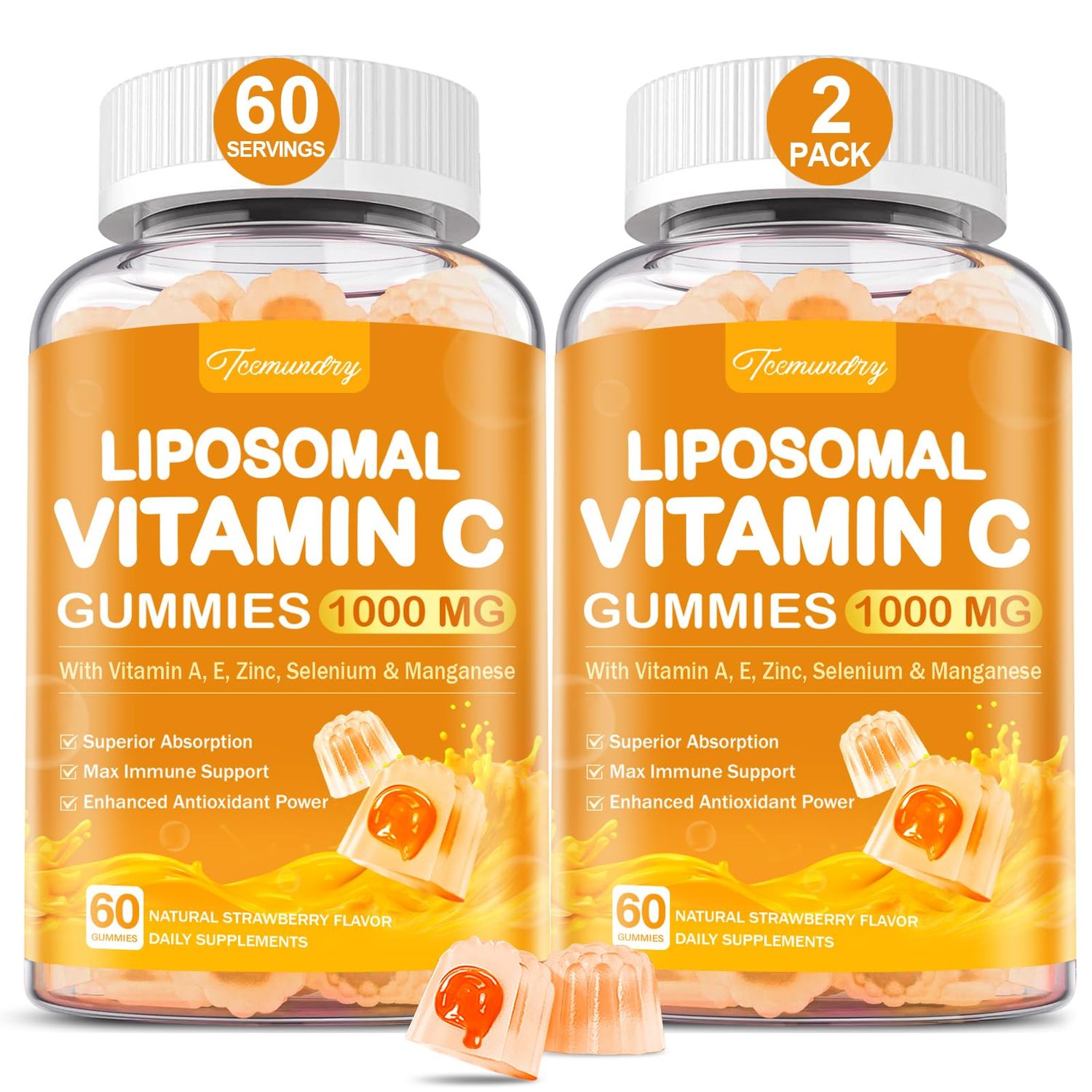 Tcemundry Liposomal Vitamin C Gummies 1000mg for Adults: Vitamin C Chewable Gummy with Zinc, Elderberry, Vitamins A E