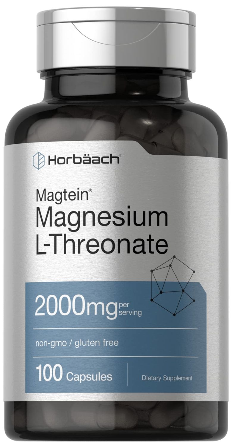 Horb ach Magtein Magnesium L-Threonate 2000mg Supplement 100 Capsules for Men Women Non-GMO and Gluten Free