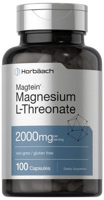 Horb ach Magtein Magnesium L-Threonate 2000mg Supplement 100 Capsules for Men Women Non-GMO and Gluten Free
