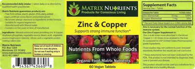 ZINC Copper - LAB Tested for Highest Purity! Fast Absorption, 100 Organic Natural Ingredients - Massive Immune Support - Repair Heart Body! - Vegan Tablets (60ct)