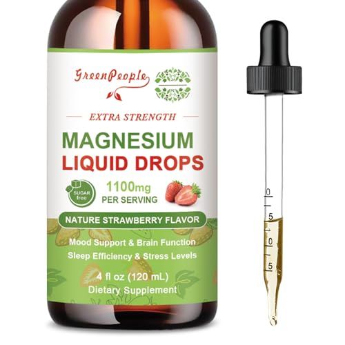 GREENPEOPLE Magnesium Glycinate Liquid Drop - 17-in-1 Triple Absorption Magnesium Supplement with Magnesium Glycinate 400mg Citrate 500mg for Calm MoodMuscle Sleep,4 fl. oz Strawberry Flavor