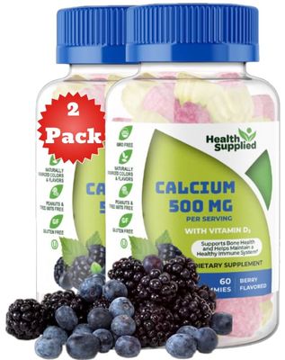Calcium 500mg with Vitamin D3 1000 IU Gummies Daily Dietary Supplement Bone Strength, Growth, Teeth for Adults, Teens, Kids Great Tasting Natural Berry Flavor Vitamin Gummy