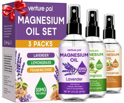 Venture Pal 3-Pack Topical Magnesium Oil Spray Set for Feet - Ideal Gift for Relaxation, Better Sleep, Muscle Relief for Legs Joints, Healthy Hair Skin. Fast Absorption, Non-Greasy