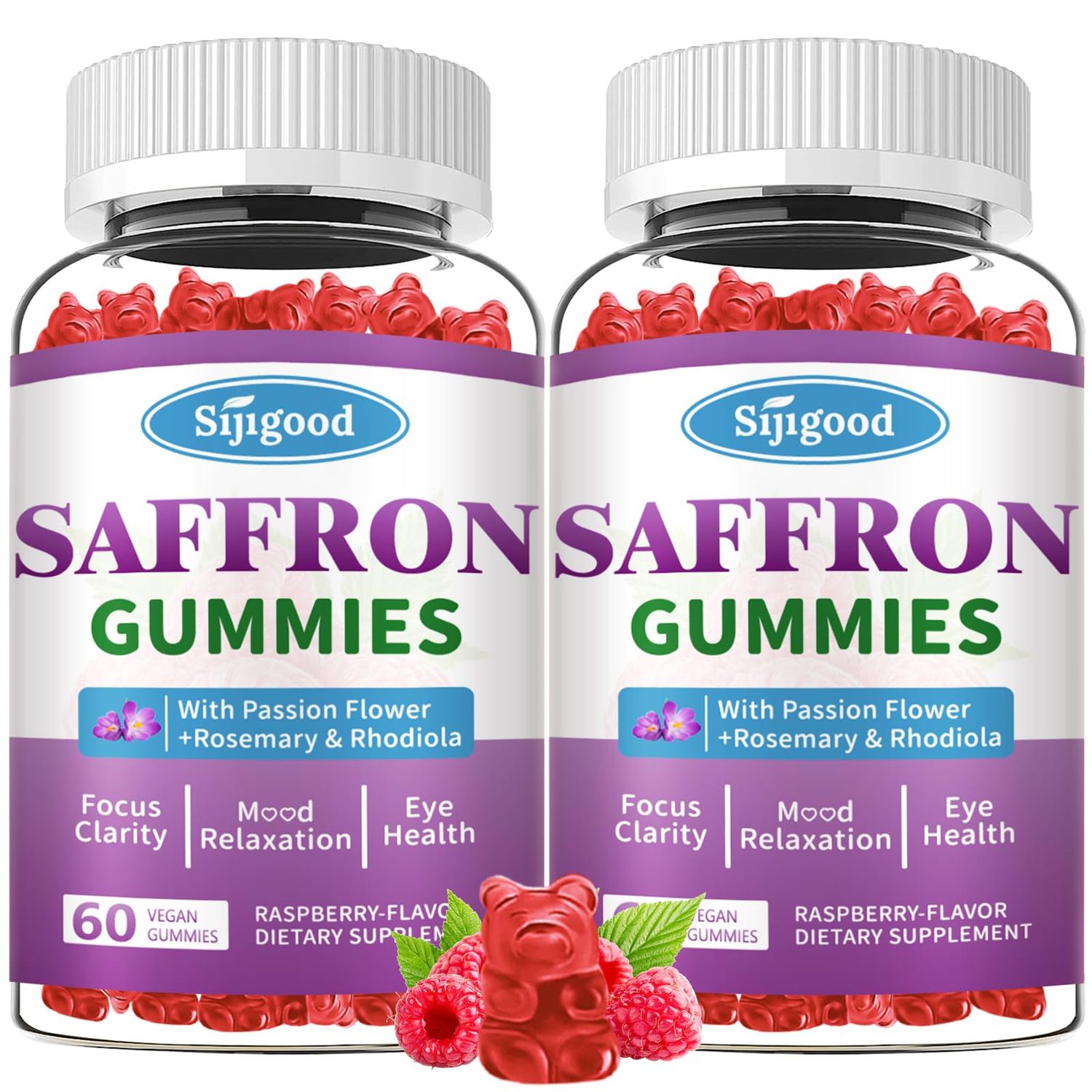 Saffron Gummies - Sugar Free Saffron Supplement for Men Women Mood Support Supplement with Saffron Extract, Passion Flower, Magnesium Vitamins for Relaxation, Focus, Raspberry Flavor, 120 Count