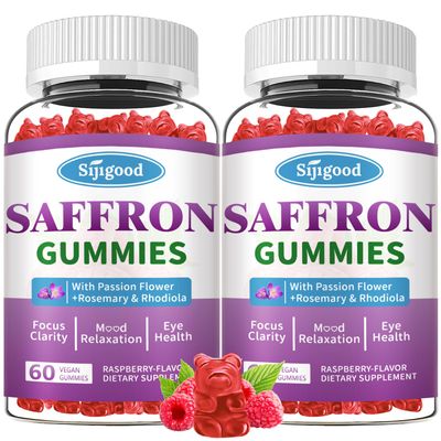 Saffron Gummies - Sugar Free Saffron Supplement for Men Women Mood Support Supplement with Saffron Extract, Passion Flower, Magnesium Vitamins for Relaxation, Focus, Raspberry Flavor, 120 Count