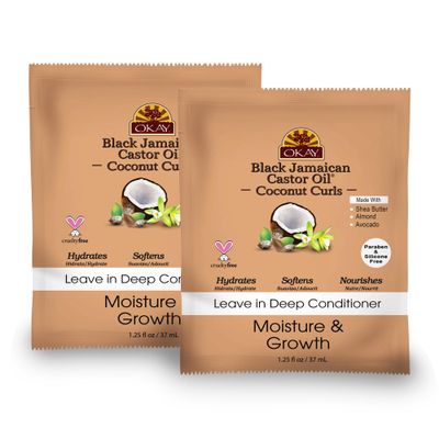 Okay Black Jamaican Castor Oil Leave In Conditioner - Hair Moisturizer for Women and Men, Natural Hair Product for Hair Growth, Curly Hair Grease for Smooth, Moisturized Hair - 1.5 Fl Oz (2 Pack)