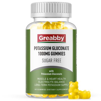 Potassium Gluconate 1000 mg Gummies, Sugar Free for Women Men Adults, Support Muscle Cramps Heart Health, Chewable Potassium Supplement, Lemon Flavor, Vegan Source, 60 Gummies