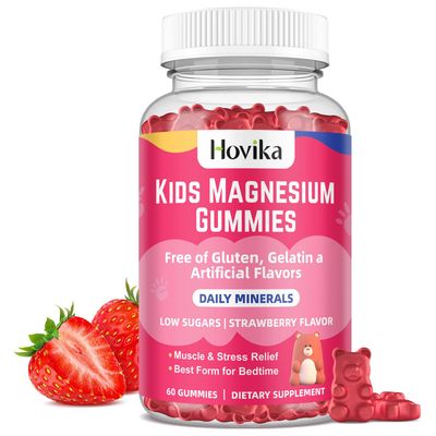 Magnesium Gummies for Kids - Magnesium Citrate Vitamin B6 D3 - Great Tasting Kids Magnesium Calm Gummies for Nerve Bone and Muscle Health for Kids Wellness, Vegan Strawberry Flavor 60 Count