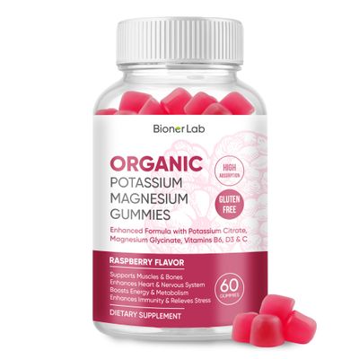 Potassium Magnesium Gummies with Vitamin D3 B6 C - High Absorption Potassium 99mg Magnesium Glycinate 250mg Chewable Supplements for Women Men Adults Kids
