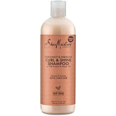 Shea Moisture Curly Hair Products, Coconut Hibiscus Curl Shine Shampoo, Shea Butter, Coconut Oil, Vitamin E, Sulfate Free Shampoo, Anti Frizz, Family Size, 16 Fl Oz