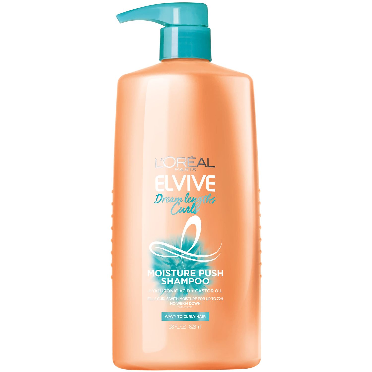 L&#39;Oreal Paris Elvive Dream Lengths Curls Moisture Push Shampoo, Paraben-Free with Hyaluronic Acid and Castor Oil. Best for wavy hair to curly hair, 28 fl oz