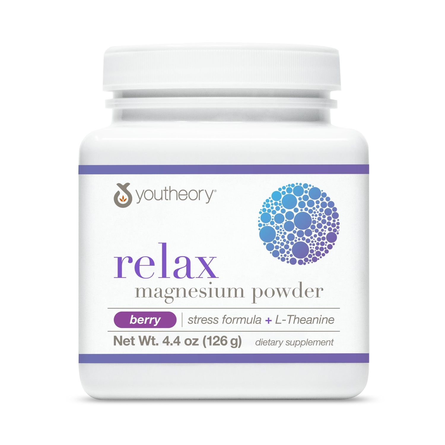 Youtheory Relax Magnesium Powder - Vegan Stress Relief Supplement with L-Theanine GABA - Supports Relaxation - Dairy, Soy Gluten Free - Berry, 4.4 oz