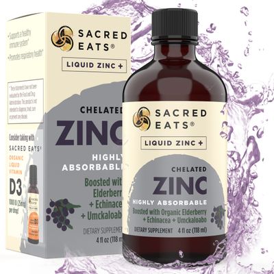 Liquid Zinc (Glycinate Chelate) with Organic Elderberry Echinacea (High in Quercetin) 4-in-1 Immune Suport Supplement for Adults Kids, Great Tasting Alcohol Gluten Free, Non GMO (4.0 Oz)