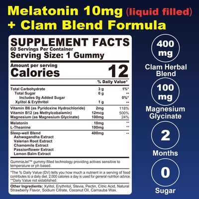 Sugar Free Melatonin Gummies 10mg 20mg with Magnesium Glycinate for Adults, L-Theanine, Ashwagandha, B6, Methyl b12, Lemon Balm Chamomile, Supports Deep Relaxation, Antioxidation, Strawberry- 60 Day