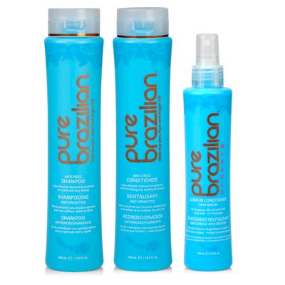 Pure Brazilian 3-Piece Daily Essentials Kit: Anti-Frizz Shampoo, Conditioner Miracle Leave-In Conditioner with Keratin, Cocoa Butter Bulgarian Rose Wate