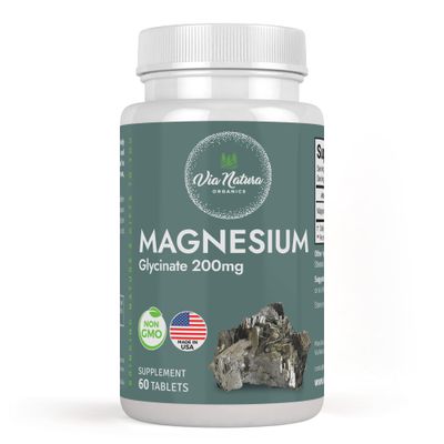 Magnesium Glycinate 200 mg Gluten Free Non-GMO 60 Tables by Via Natura Organics