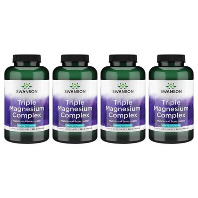 Swanson Triple Magnesium Complex - Mineral Supplement - Natural Support - Featuring Citrate, Oxide Aspartate - (300 Capsules, 400mg Each,) (4 Pack)