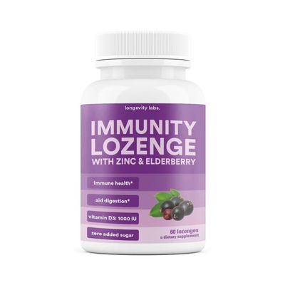 Immunity Lozenge wElderberry, Zinc D3 Immune Support Supplement for Men, Women Kids Non-GMO, Gluten Caffeine Free 60 Lozenges