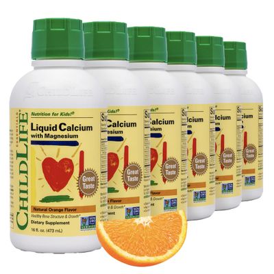 CHILDLIFE ESSENTIALS Liquid Calcium Supplement for Kids - Baby Calcium with Magnesium, Zinc, and Vitamin D3 - Orange Flavor, 16 fl oz (6 Pack)