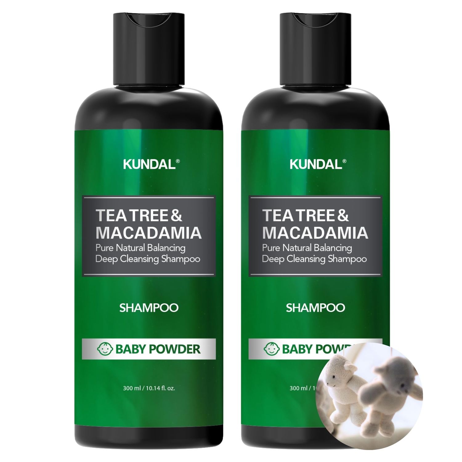KUNDAL Tea Tree Macadamia Deep Cleansing Shampoo - Korean Hair Care, Scalp Care, Tea Tree extract, For All hair Types 10.14fl oz each (Pack of 2) (Baby Powder)