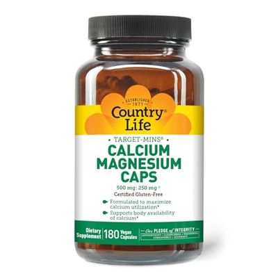 Country Life Target-Mins Calcium Magnesium Complex - 1000mg Calcium, 500mg Magnesium, Gluten-Free Supplement for Bone Health