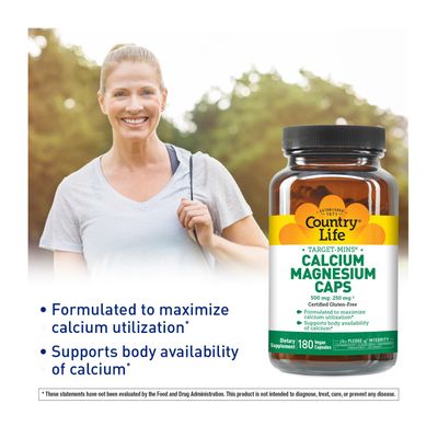 Country Life Target-Mins Calcium Magnesium Complex - 1000mg Calcium, 500mg Magnesium, Gluten-Free Supplement for Bone Health