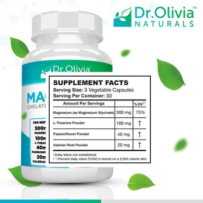 Dr. Olivia Naturals Magnesium Glycinate Complex wL-Theanine Passionflower Valerian Root - 90 Capsules