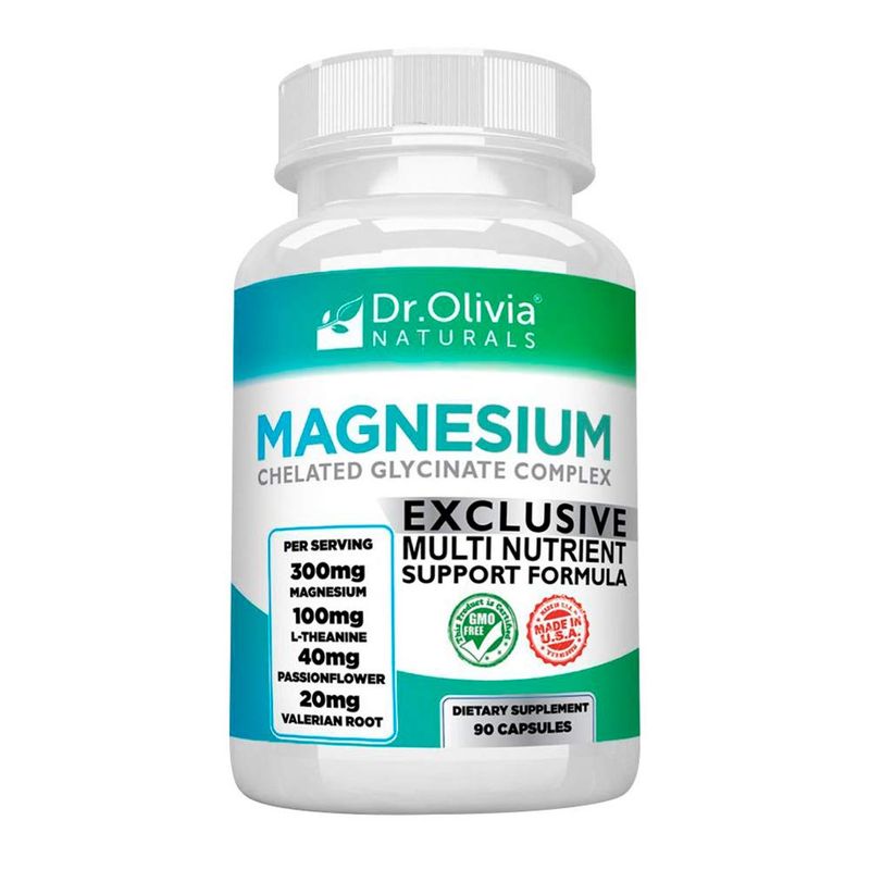 Dr. Olivia Naturals Magnesium Glycinate Complex wL-Theanine Passionflower Valerian Root - 90 Capsules