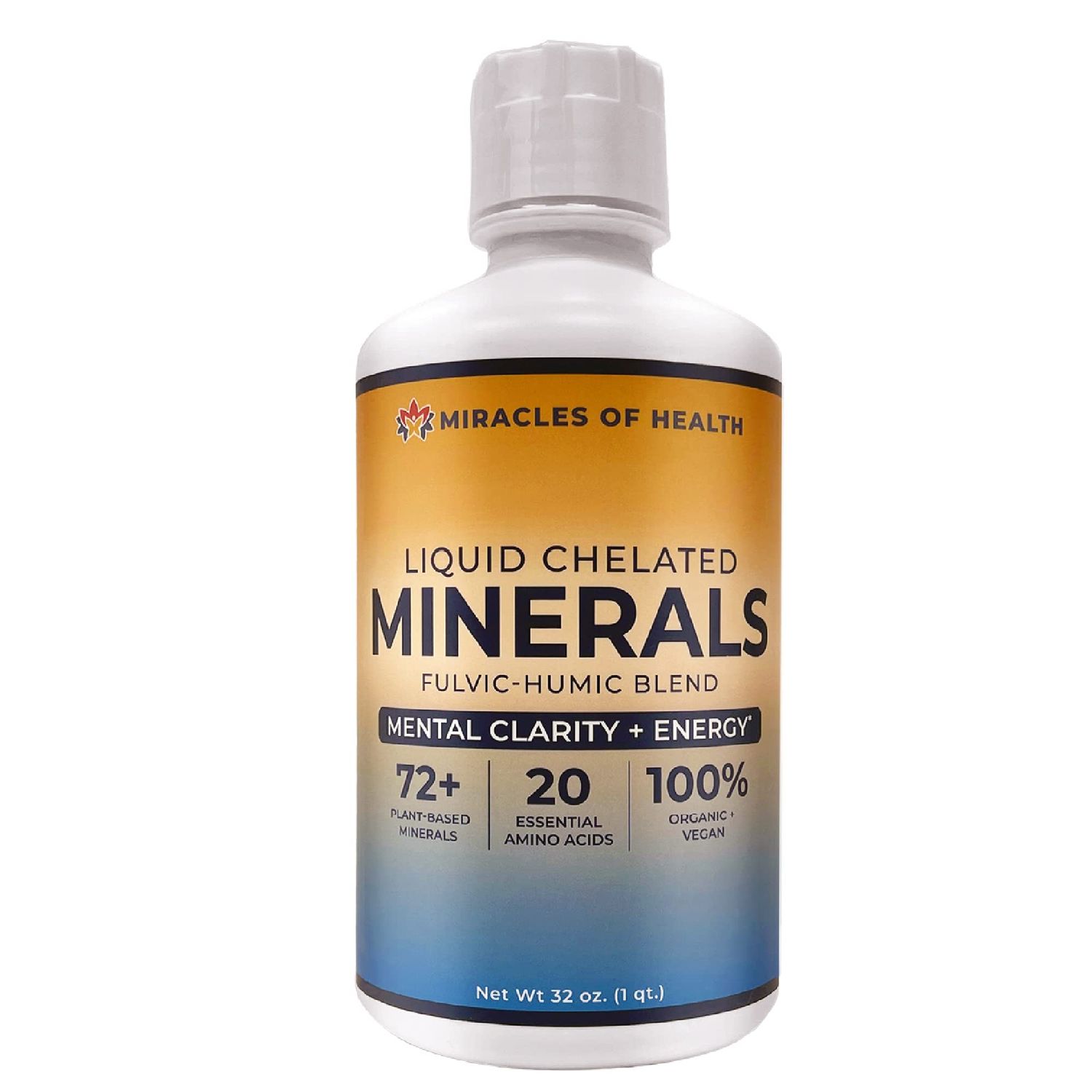Miracles of Health Liquid Chelated Minerals - Organic Humic Fulvic Mineral Blend - 72 Plant-Based Minerals, 20 Essential Amino Acids - 100 Natural - 1 Month Supply, 32 fl. oz
