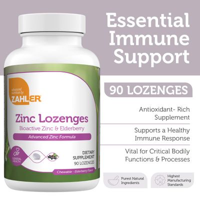 Zahler Elderberry Zinc Lozenges for Adults Kids - Delicious Chewable Zinc Sambucus Elderberry Lozenges for Immune Support - Kosher, Made in USA - Zinc Supplements for Men Women (90 Count)