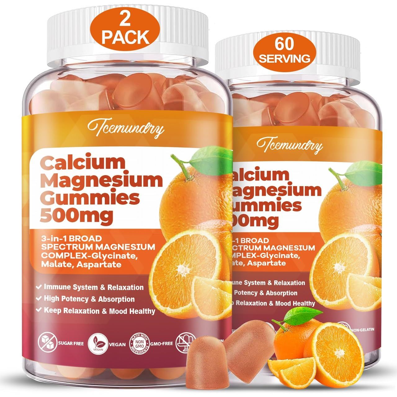 Tcemundry Calcium Magnesium Supplement Gummies for Adults: Calcium Citrate 600 mg with Vitamin D3 K2 for Women Men - Supports B0ne Strength, Better Zzz, Muscles, Energy Immune (120 Count)