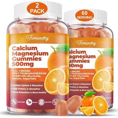 Tcemundry Calcium Magnesium Supplement Gummies for Adults: Calcium Citrate 600 mg with Vitamin D3 K2 for Women Men - Supports B0ne Strength, Better Zzz, Muscles, Energy Immune (120 Count)