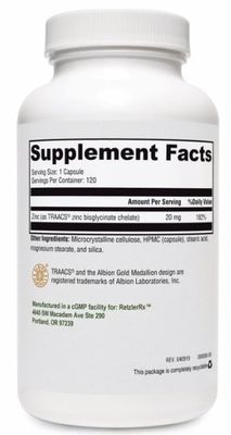 HormoneSynergy Zinc Glycinate 20mg Supplement - 120 Vegetarian Capsules with TRAACS Formula for Optimal Health Support - Zinc Bisglycinate for Immune Function, Skin Health Metabolism